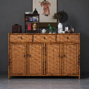 Bamboo Sideboard with Triangle Marquetry Doors in natural oak — front view