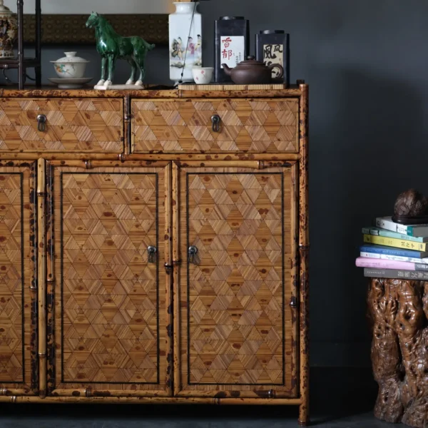 Bamboo Sideboard with Triangle Marquetry Doors in natural oak — in a room setting