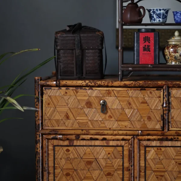 Bamboo Sideboard with Triangle Marquetry Doors in natural oak — in a room setting