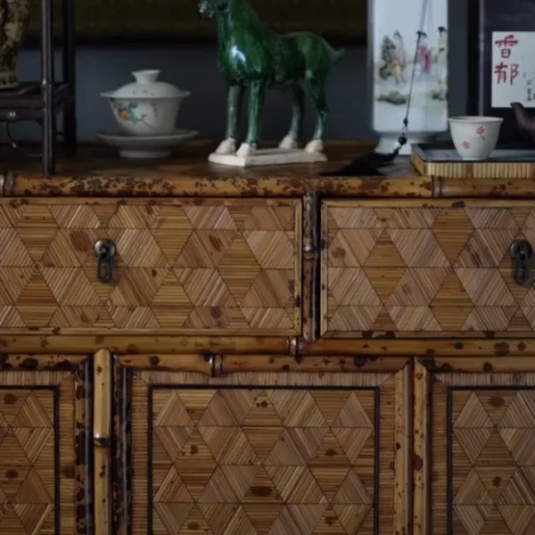 Bamboo Sideboard with Triangle Marquetry Doors in natural oak — detail