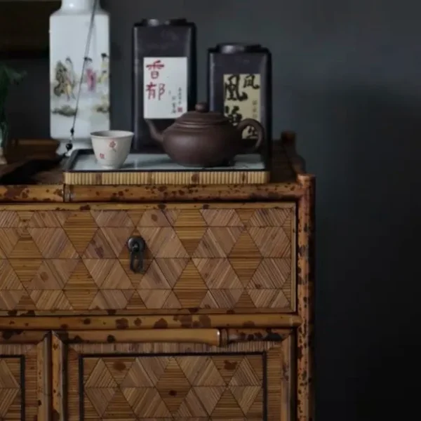 Bamboo Sideboard with Triangle Marquetry Doors in natural oak — detail