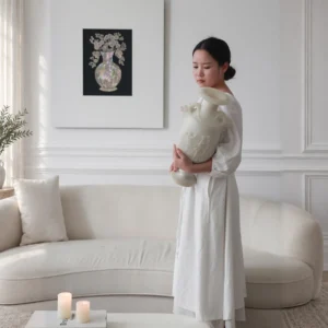 French Jade-Effect Twin Dragon Ear Vase in Pearl White — front view