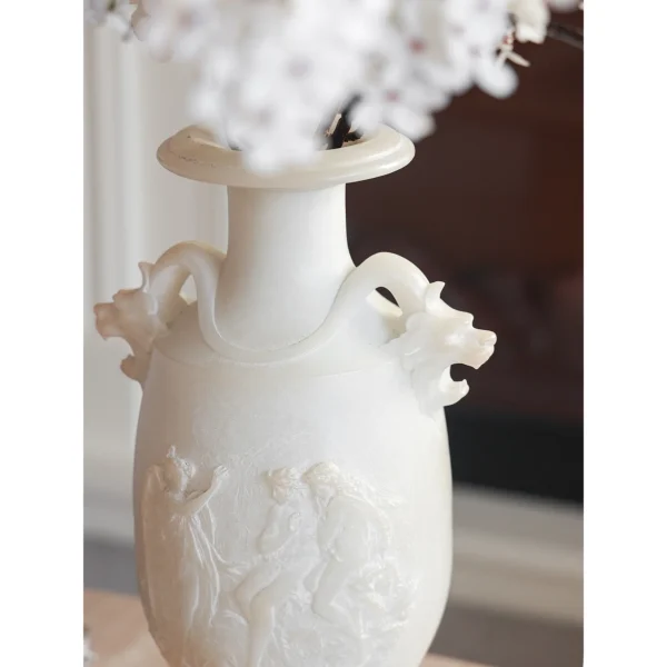French Jade-Effect Twin Dragon Ear Vase in Pearl White — in a room setting