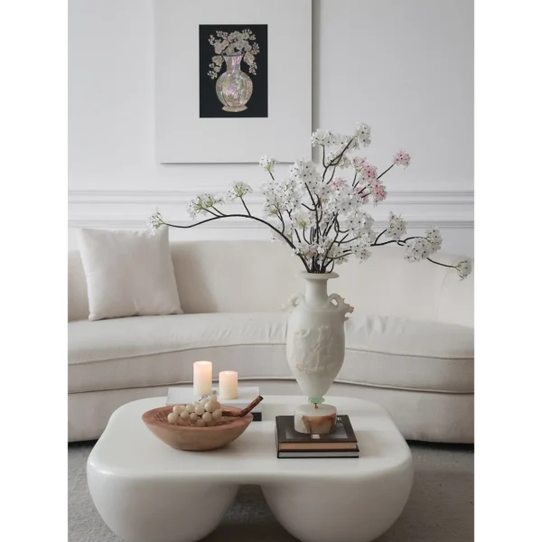 French Jade-Effect Twin Dragon Ear Vase in Pearl White — in a room setting