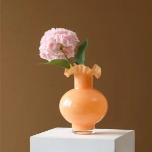 French Mid-Century Ruffled Gourd Glass Vase in rust — front view