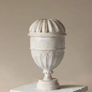 French Mid-Century Jade-Effect Lidded Urn Vase in oatmeal — front view