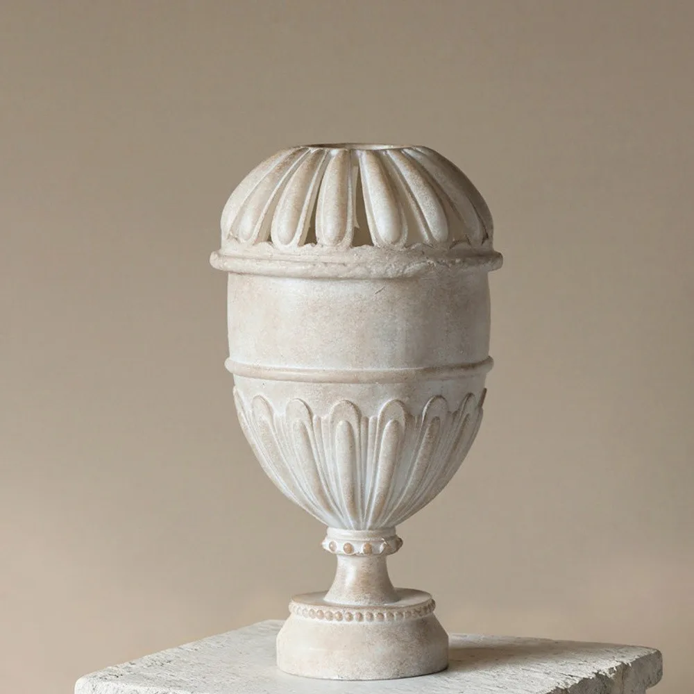 French Mid-Century Jade-Effect Lidded Urn Vase in oatmeal — front view