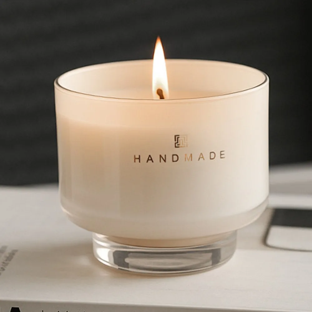 Hand-Poured Scented Candle in Frosted Glass Cup — front view