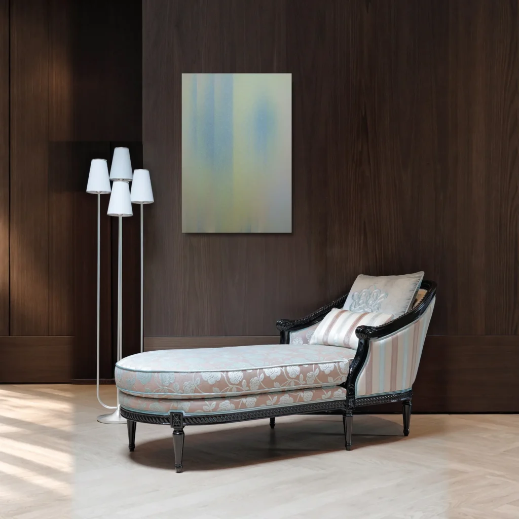French Vintage Chaise Lounge in rose stone — front view