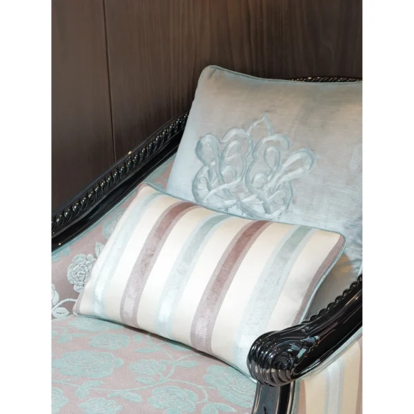 French Vintage Chaise Lounge in rose stone — in a room setting