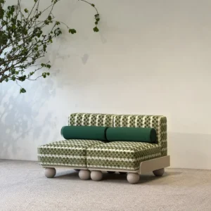 Fresh Green Jacquard Loveseat on Solid Wood Ball Feet in olive — front view
