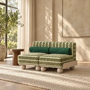 Fresh Green Jacquard Loveseat on Solid Wood Ball Feet in olive — in a room setting