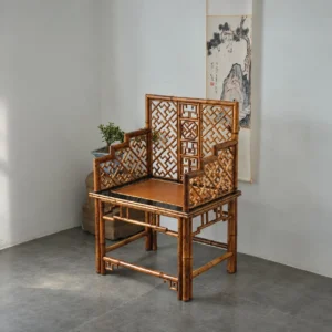 Fretwork High-Back Bamboo Armchair in clay — front view