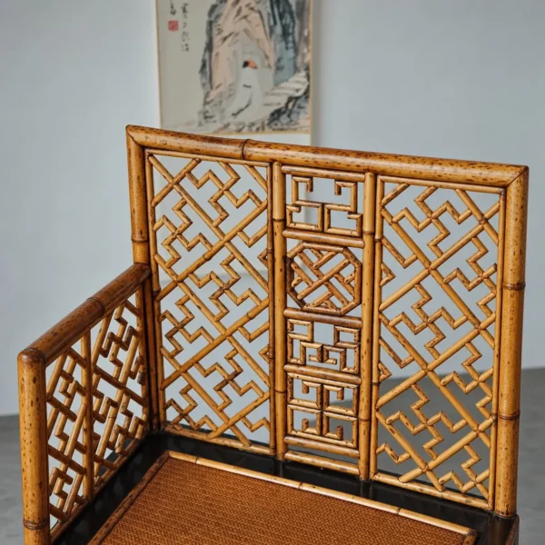 Fretwork High-Back Bamboo Armchair in clay — in a room setting