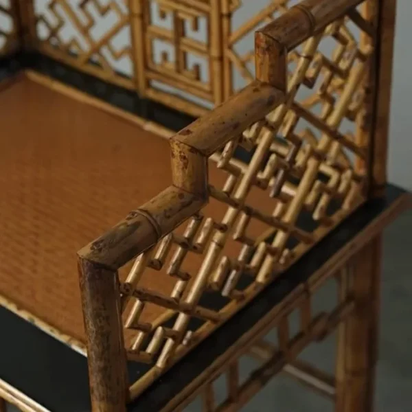 Fretwork High-Back Bamboo Armchair in clay — detail