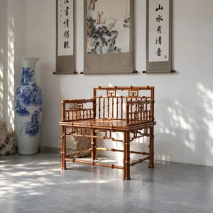 Fretwork Low-Back Bamboo Armchair in clay — front view