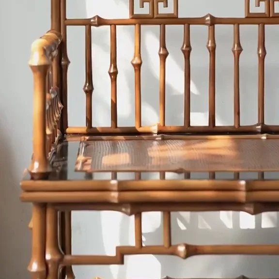 Fretwork Low-Back Bamboo Armchair in clay — detail