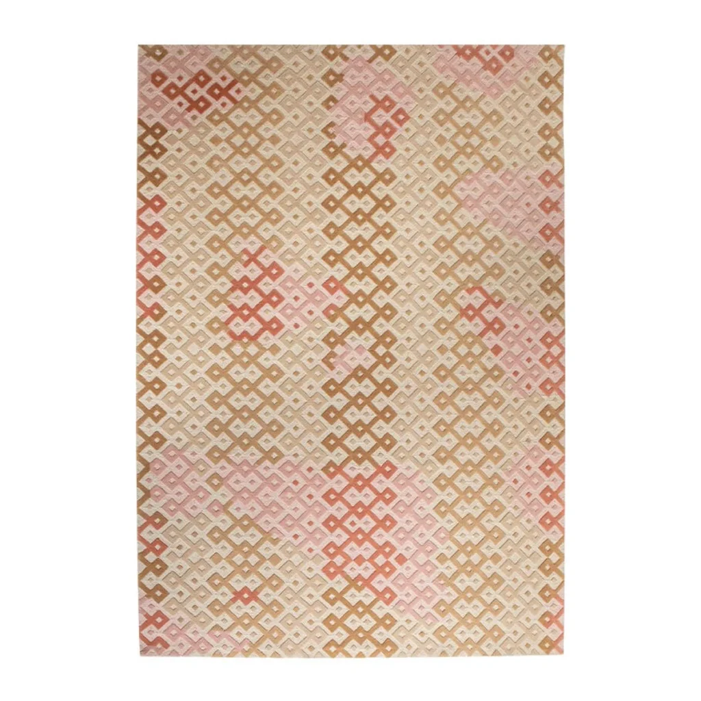 Fretwork Lattice Rug in Blush, Coral and Sand — front view