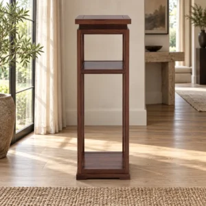 Walnut Two-Tier Plant Stand Pedestal in walnut — front view