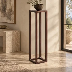 Walnut Open-Frame Plant Stand Pedestal in walnut — front view