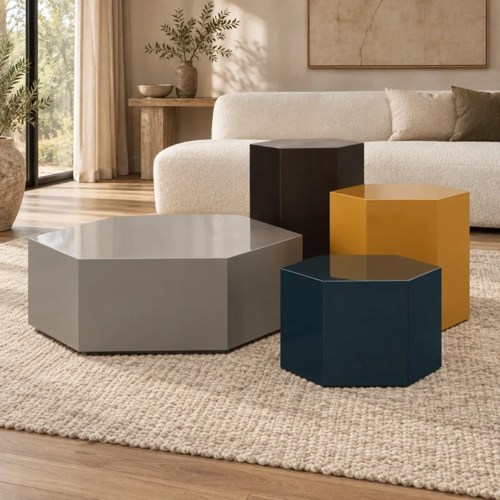 Hexagonal Nesting Table Set of 4 in slate — front view