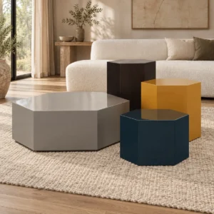 Hexagonal Nesting Table Set of 4 in slate — front view
