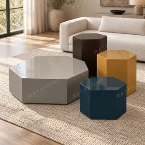 Hexagonal Nesting Table Set of 4 in slate — in a room setting