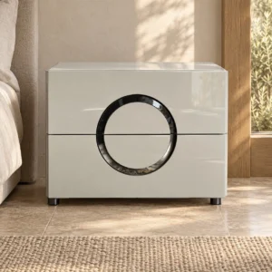 Grey Gloss Nightstand with Ring Pull in slate — front view