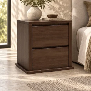 Dark Walnut Two-Drawer Nightstand with Plinth in walnut — front view