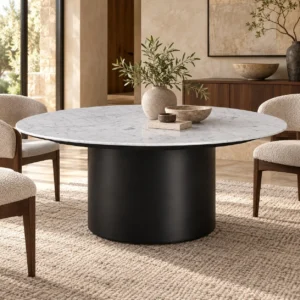 Round White Marble Coffee Table in ivory — front view
