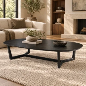 Black Veneer Oval Coffee Table on Splayed Base, 156 x 58 cm in black — front view