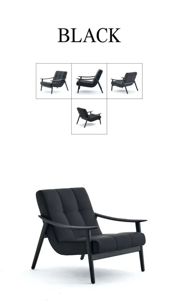 Fynn Black Ash Lounge Chair in Black Leather — in a room setting