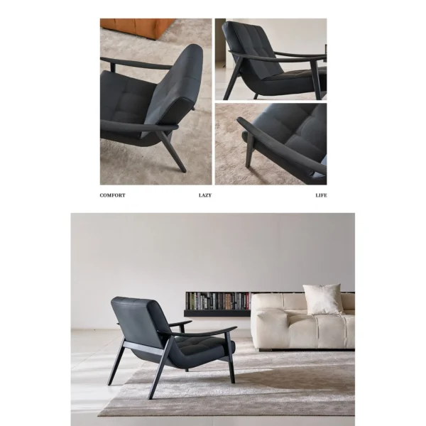 Fynn Black Ash Lounge Chair in Black Leather — in a room setting