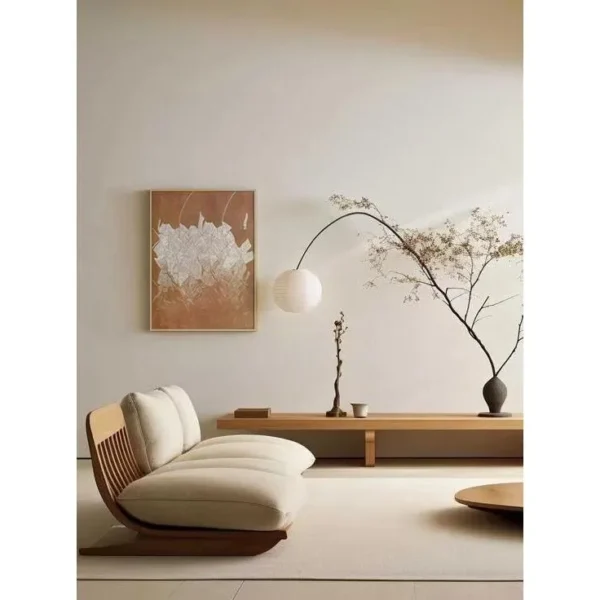 Gentle Blush Abstract Wall Art in Slim Frame — in a room setting