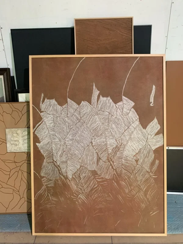Gentle Blush Abstract Wall Art in Slim Frame — in a room setting
