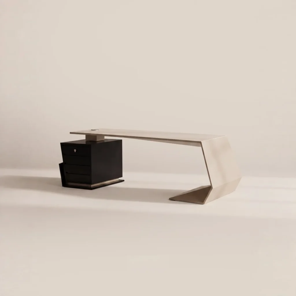 Geometric Executive Desk in oatmeal — front view