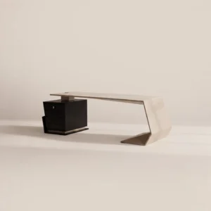 Geometric Executive Desk in oatmeal — front view