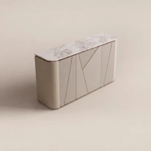 Geometric Leather Stone Sideboard in sintered stone — front view