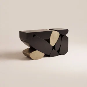 Stacked Pebble Sculptural Console in Black and Champagne — front view