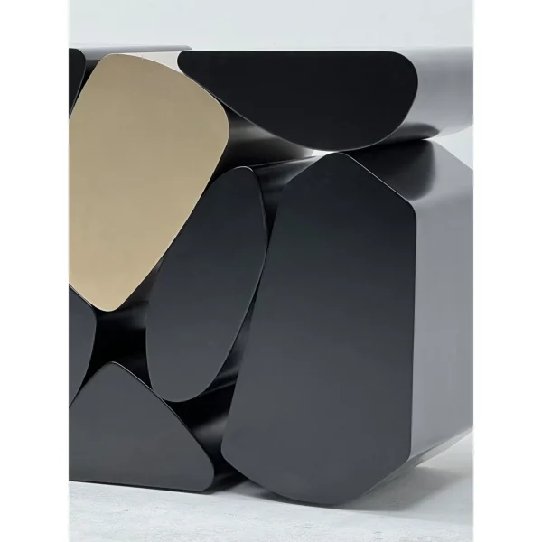 Stacked Pebble Sculptural Console in Black and Champagne — in a room setting