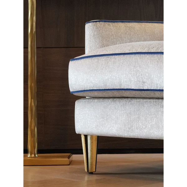 Geometric Wingback Armchair in oatmeal — in a room setting