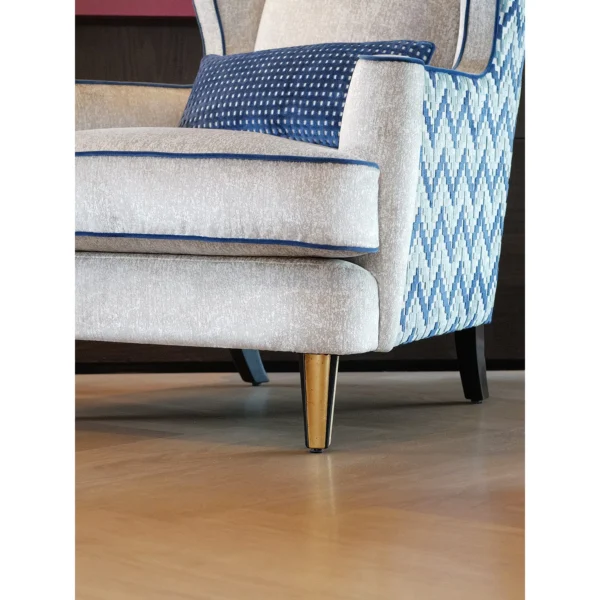 Geometric Wingback Armchair in oatmeal — in a room setting