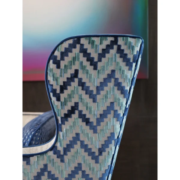 Geometric Wingback Armchair in oatmeal — in a room setting