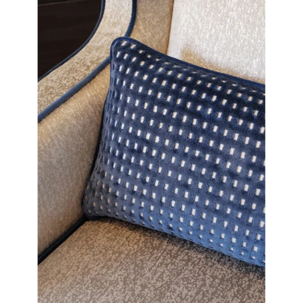Geometric Wingback Armchair in oatmeal — in a room setting