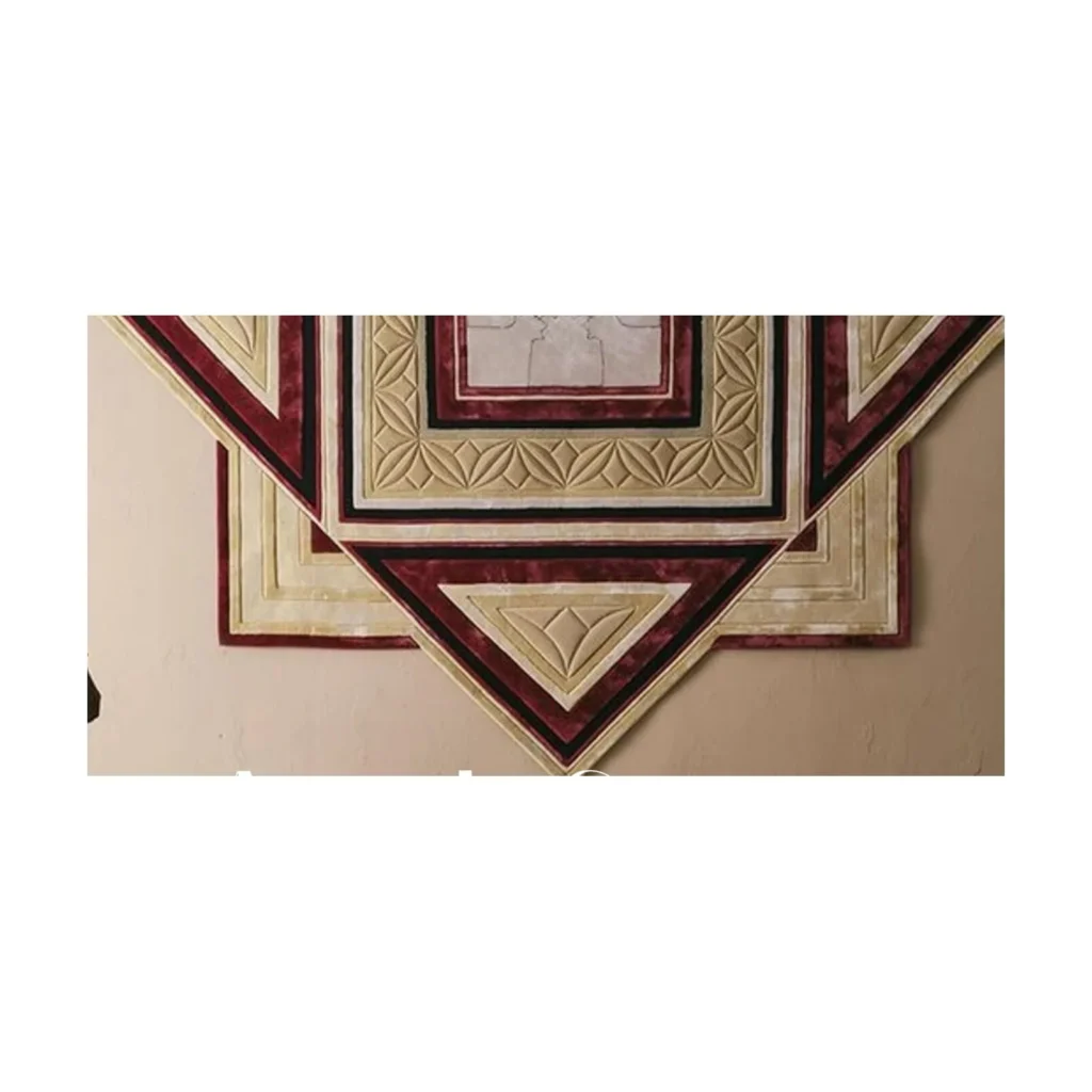 Geometric Wall Tapestry in Cream, Burgundy and Gold — front view