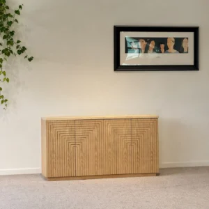 Geometric Wood Entryway Cabinet in solid ash — front view