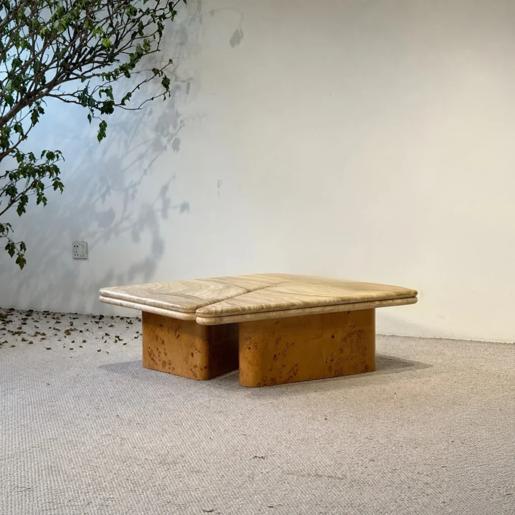 Gia Travertine and Poplar Burl Coffee Table, 110 cm in oatmeal — front view