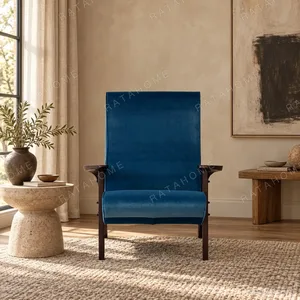 Four-Position Reclining Lounge Chair in Blue Velvet, 79 cm — in a room setting