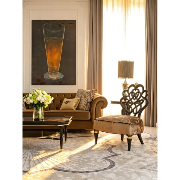 Silver Oriental Hand-Carved Beech Crown Chair in black — in a room setting