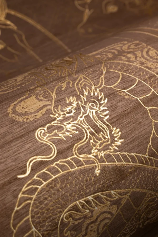 Gilt-Embossed Zodiac Panel Screen in Natural Wood Frame — in a room setting
